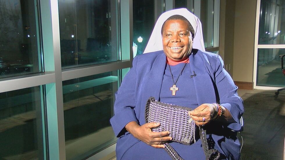 Women enrolled at St. Monica's receive vocational training and earn wages by stitching...