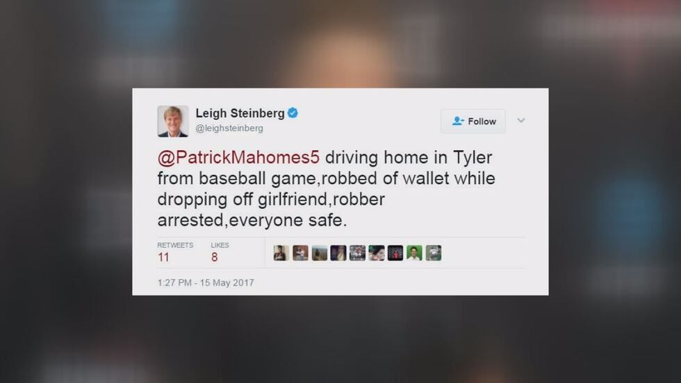 Mahomes' agent tweeted Monday that his client was coming from a baseball game when the...