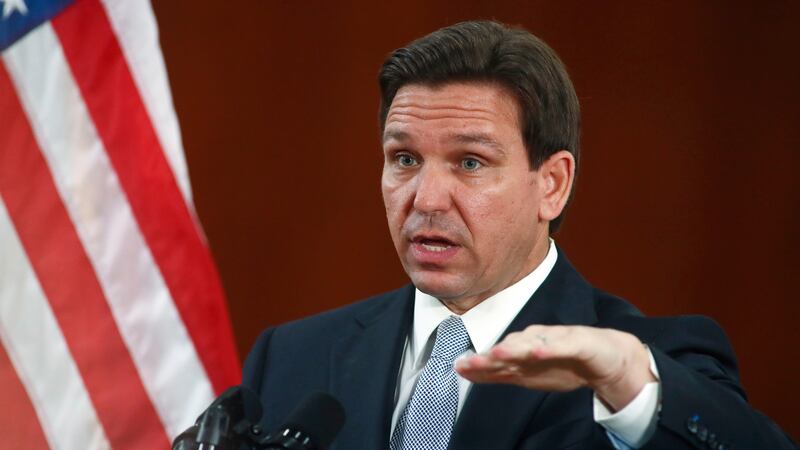 Florida Gov. Ron DeSantis answers questions from the media following his State of the State...