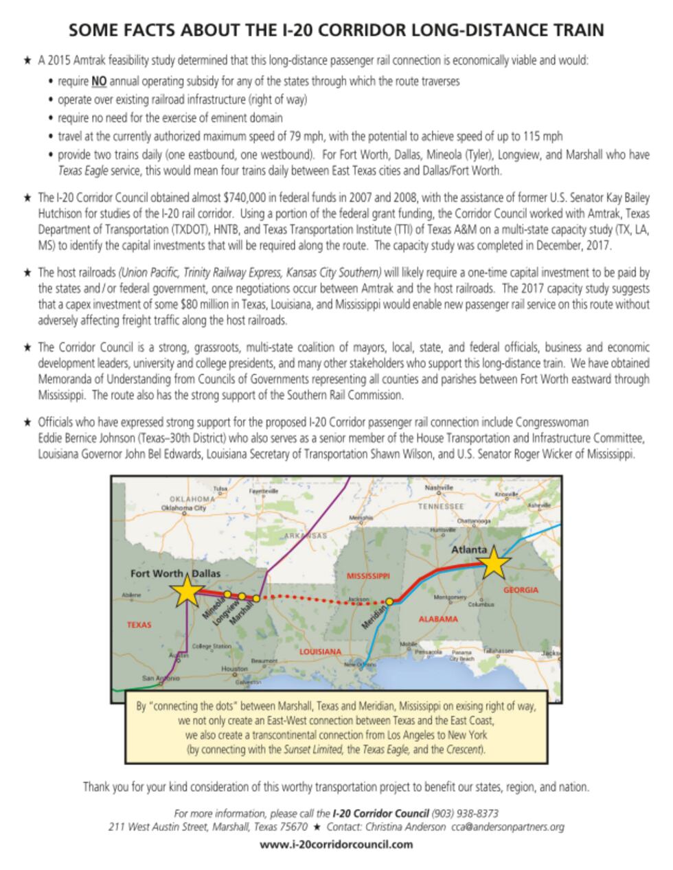 Fact sheet on I-20 corridor from I-20 Corridor Council