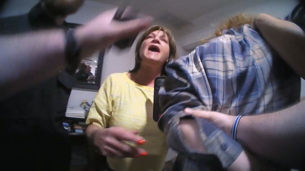 Karen Phillips during the arrest of her son