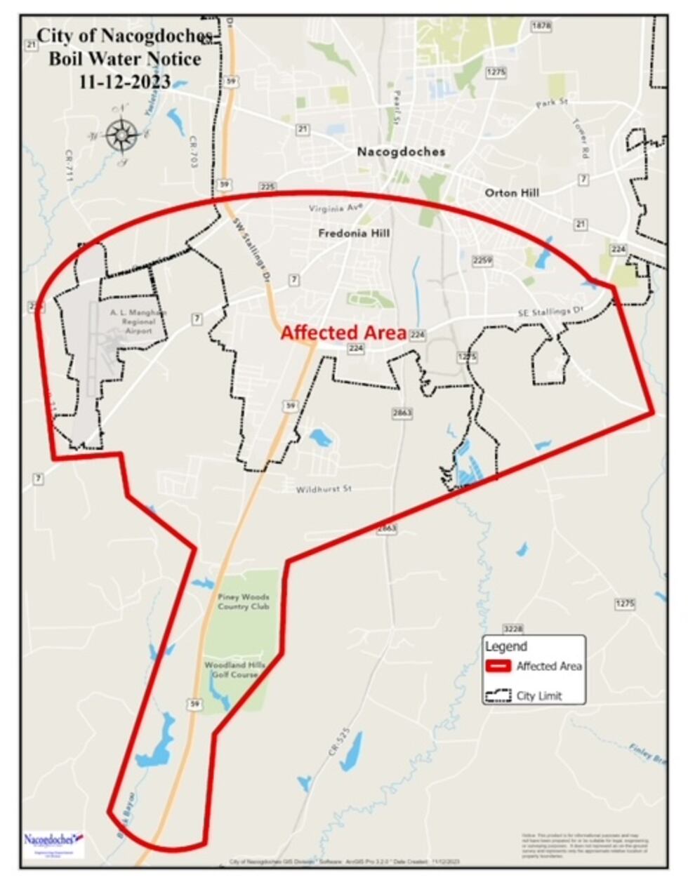 Residents in the marked area should boil their water prior to consumption.