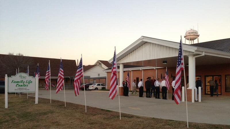 First Baptist Church in Hemphill before the 2013 Columbia memorial service. (Source: KTRE staff)