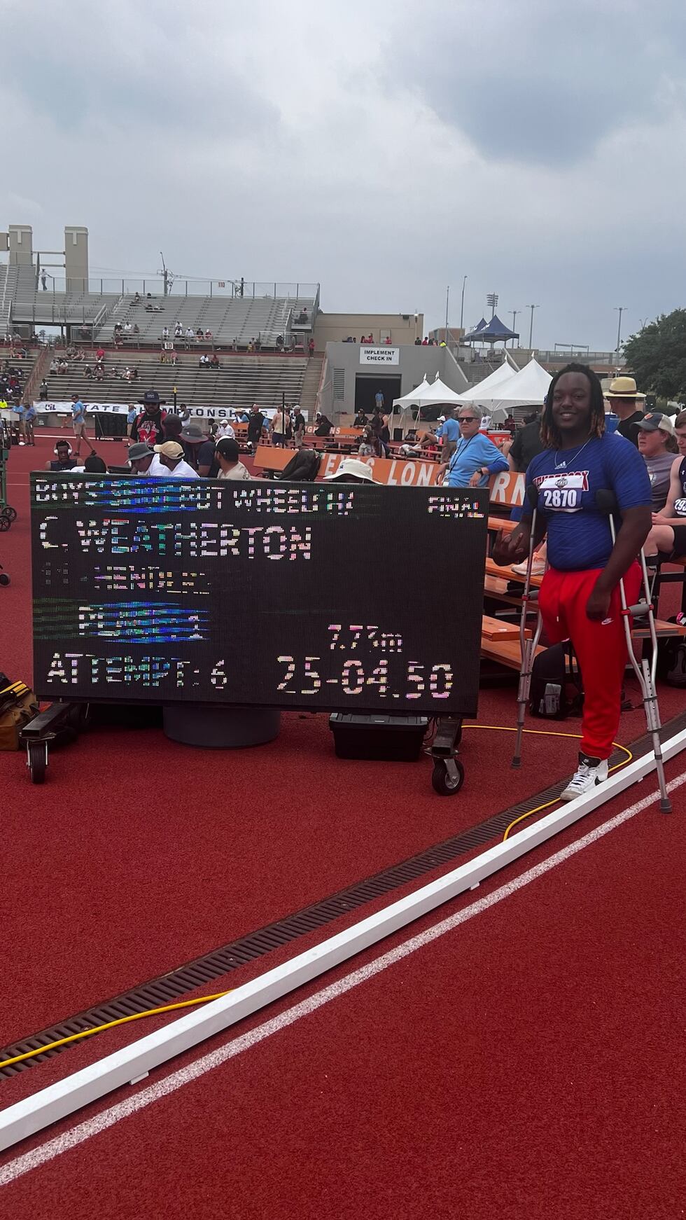 Cason Weatherton won the state title for wheelchair shot put.