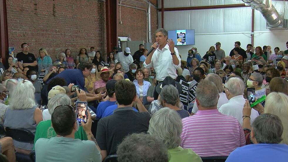 O'Rourke stood in a circle of supporters.