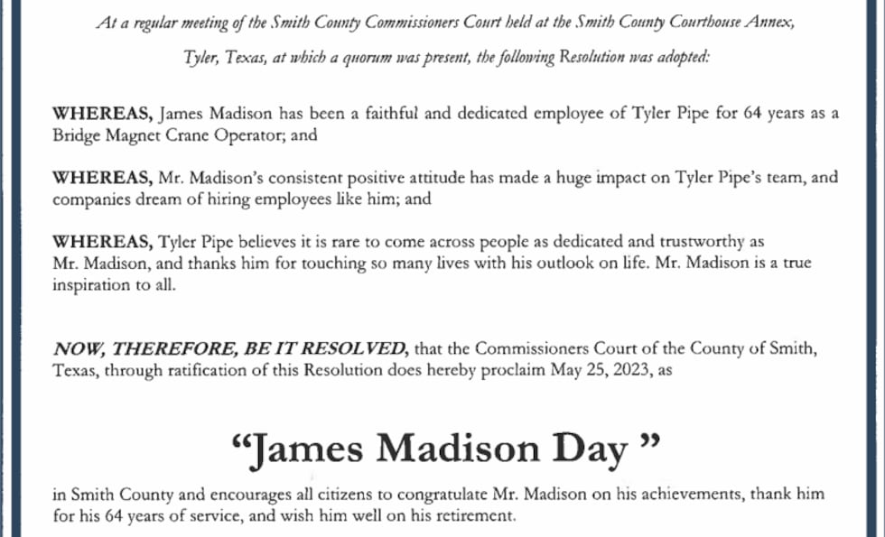 A portion of the resolution honoring James Madison.