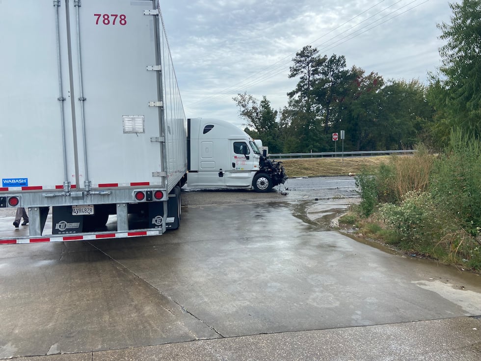 Image of the wrecked 18-wheeler at the scene of the crash.