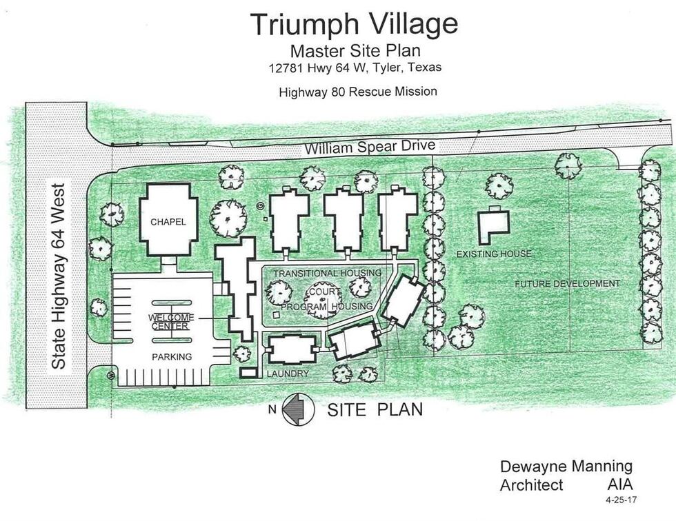 A site plan for Highway 80's planned Triumph Village transitional housing, located on Texas 64...