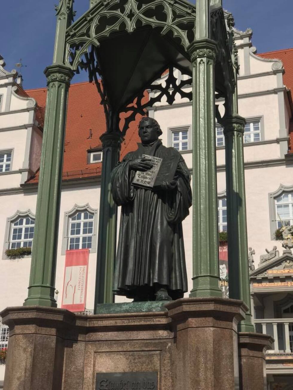 A statue dedicated to the German monk and scholar stands on the market square in Wittenberg....