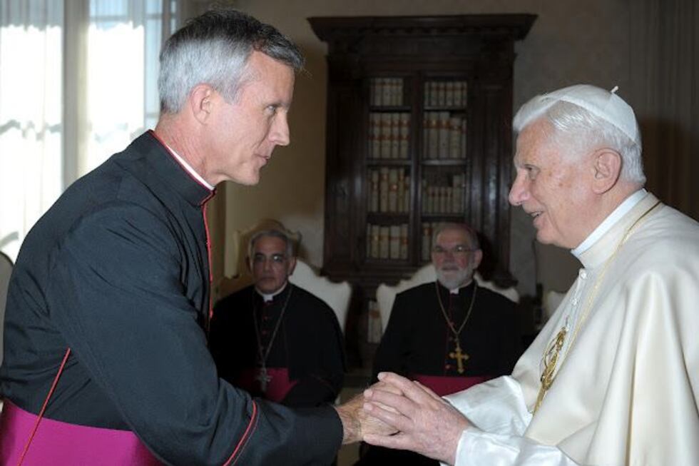 Msgr. Strickland with Pope Benedict XVI at the Vatican. (Photo source:...