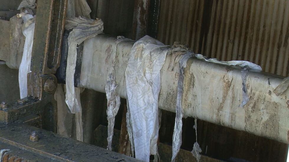 Flushable wipes or "rags" can be seen in a screen device that removes them during the...