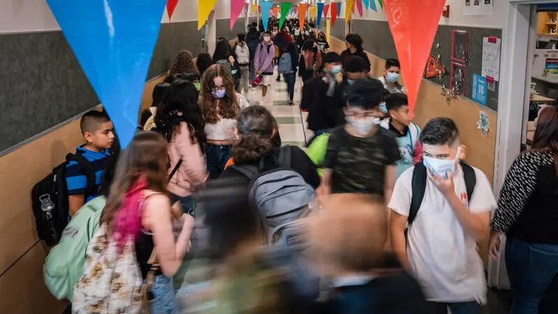 Students walk between classes at Chapa Middle School in Kyle. The State Board of Education on...