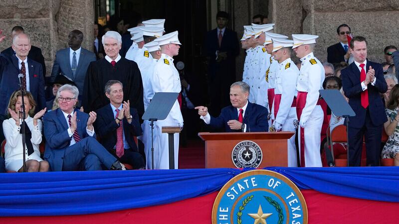 Texas Gov. Greg Abbott speaks during his inauguration ceremony in Austin, Texas, Tuesday, Jan....