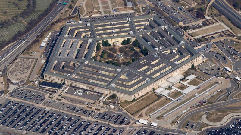 FILE - The Pentagon is seen from Air Force One as it flies over Washington, March 2, 2022....